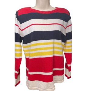 Liz Claiborne Winter Sweater Striped Red Yellow White Size S Crewneck u